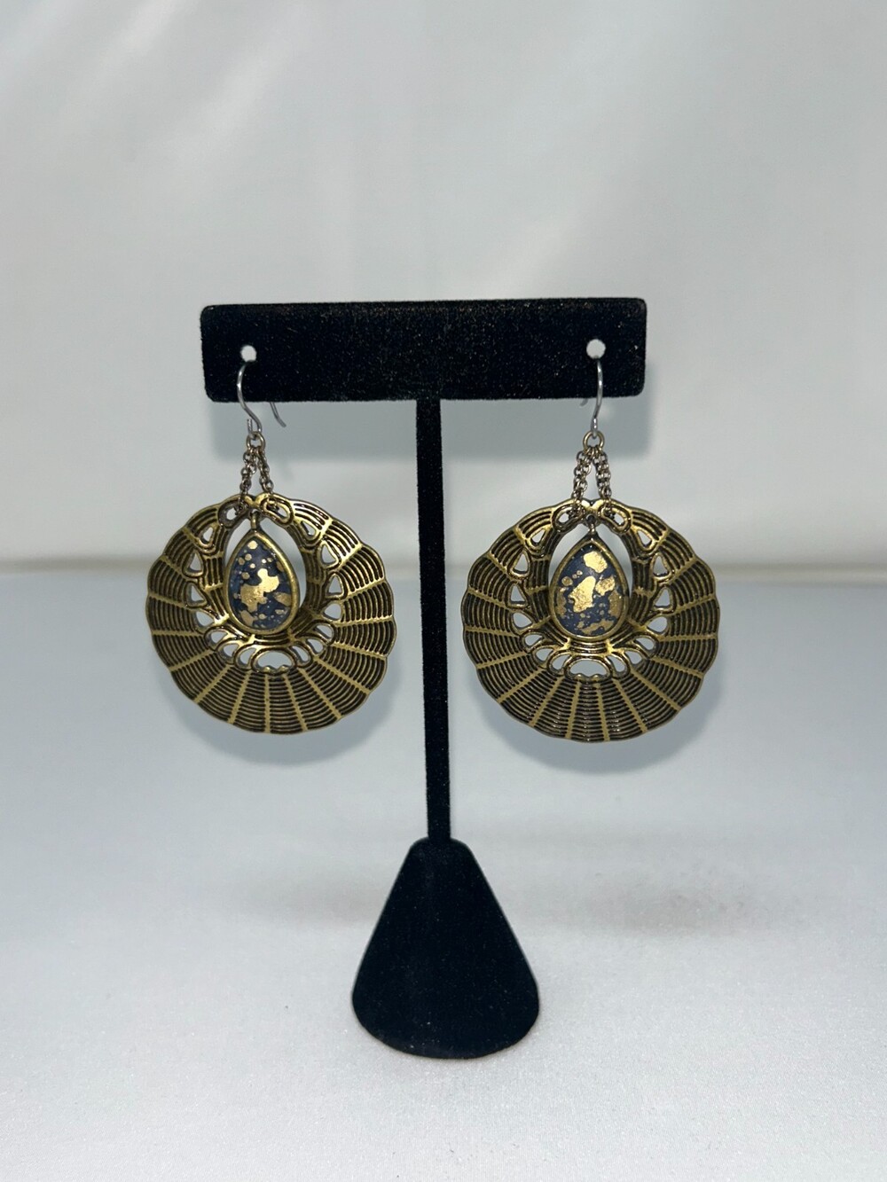 Vintage Estate Bohemian-style openwork, tiered fan earrings